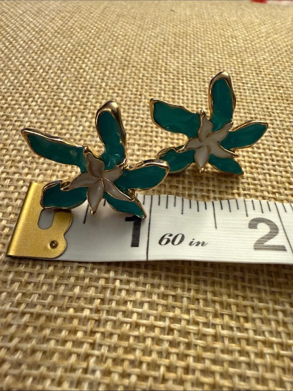Turquoise Floral Enamel Earrings with Gold Accents
